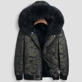 Camo Real Rabbit Fur Liner Fox Fur Parkas Coat