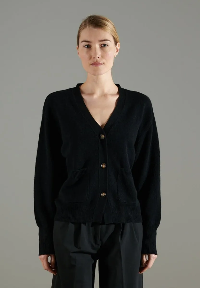 Cardigan col V cachemire 4 fils noir femme - NAMI 1