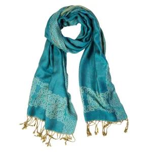 Celtic Knot Border Pashmina Scarf- Aqua/Light Blue