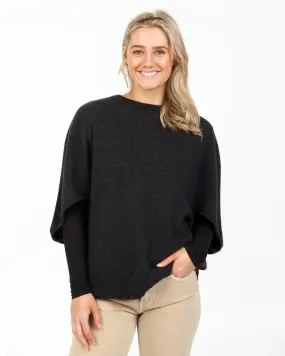 Charcoal Poncho Tunic in Possum Merino Wool - NB868