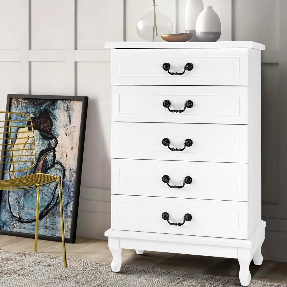 Chest of 5 Drawers Tallboy Dresser White