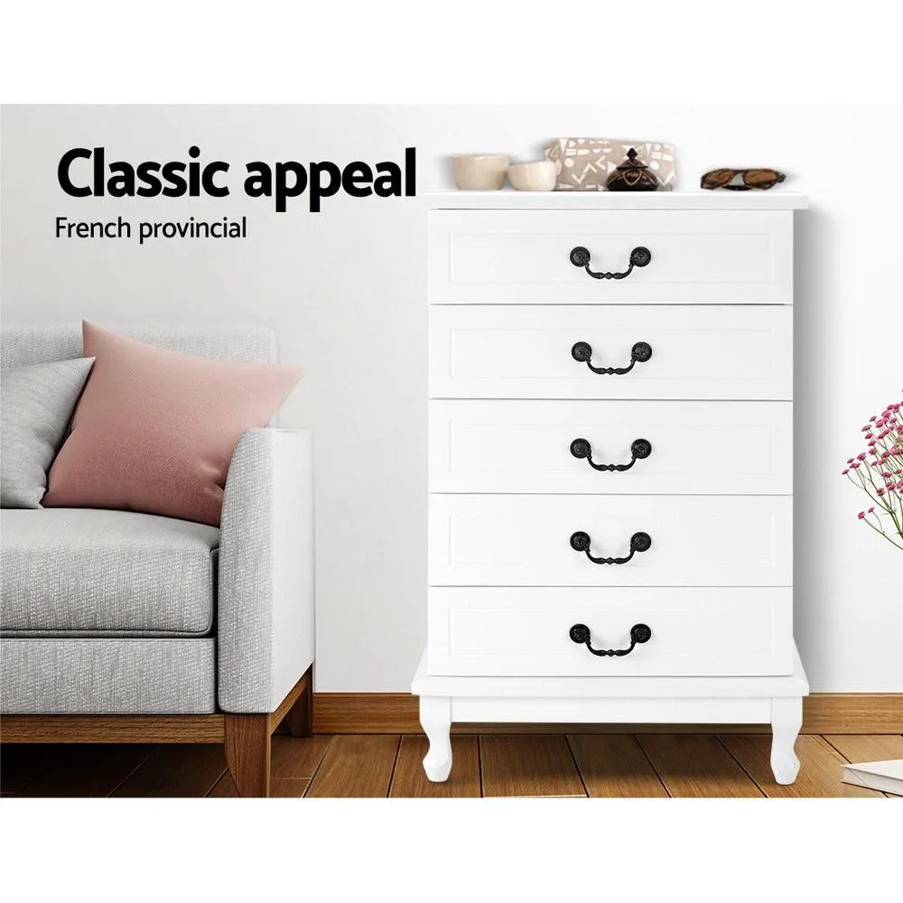 Chest of 5 Drawers Tallboy Dresser White