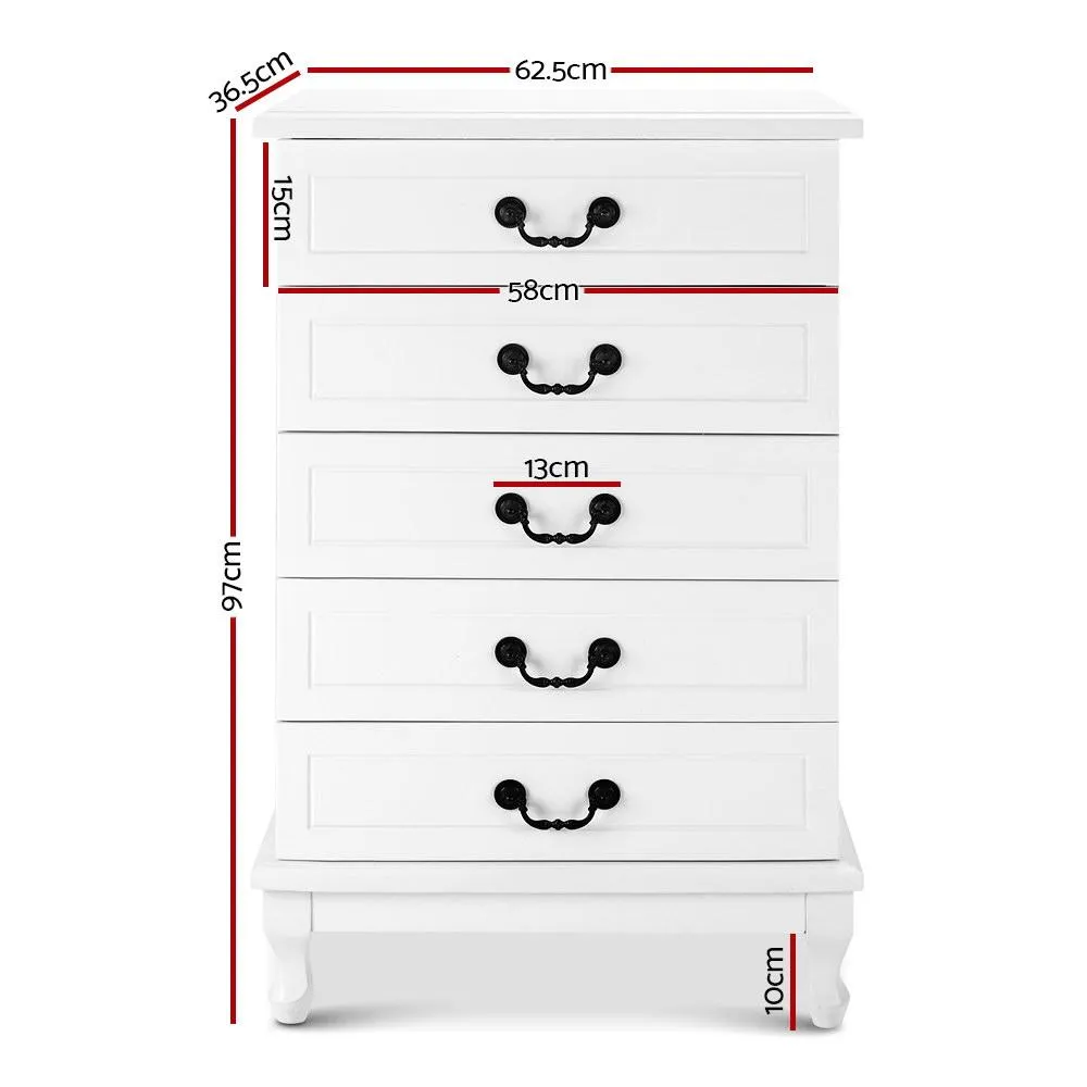 Chest of 5 Drawers Tallboy Dresser White