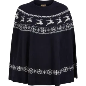 Christmas Evanora Reindeer Print Womens Poncho Cape - Navy