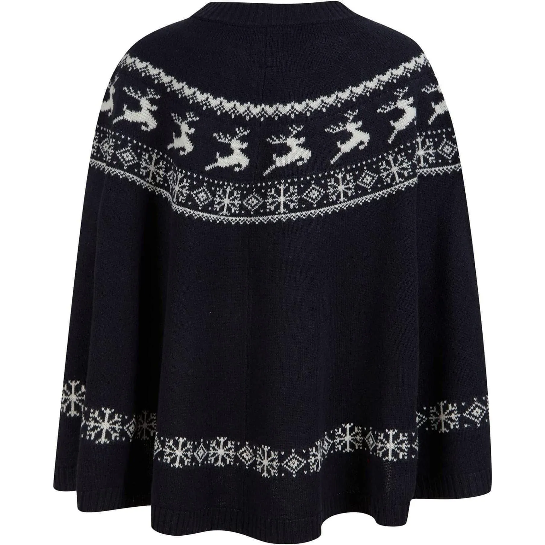 Christmas Evanora Reindeer Print Womens Poncho Cape - Navy