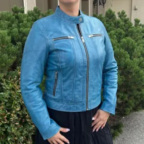 Classic Women's Lamb Leather Jacket with Snap Collar