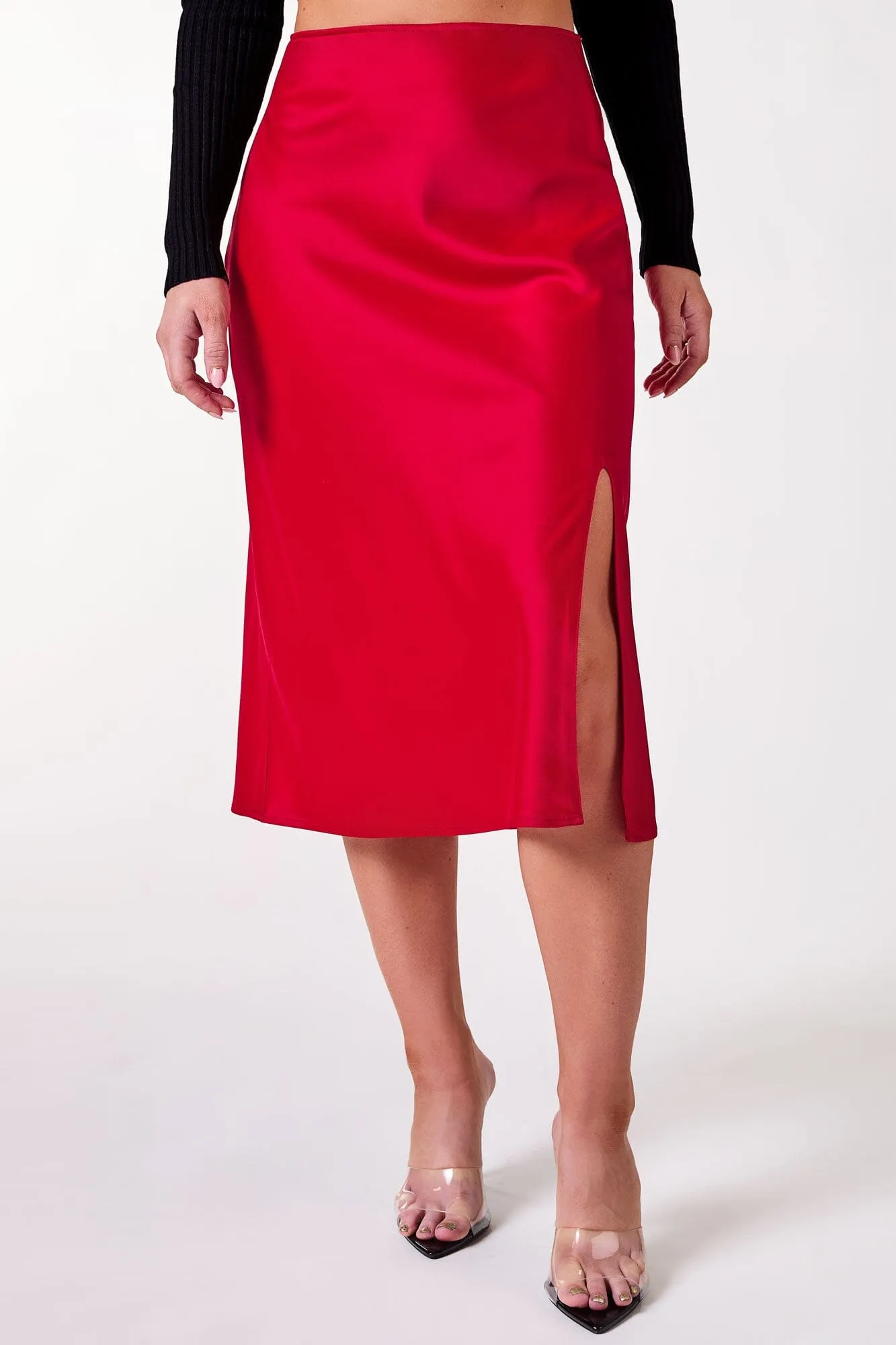 Cleo Red Satin Skirt