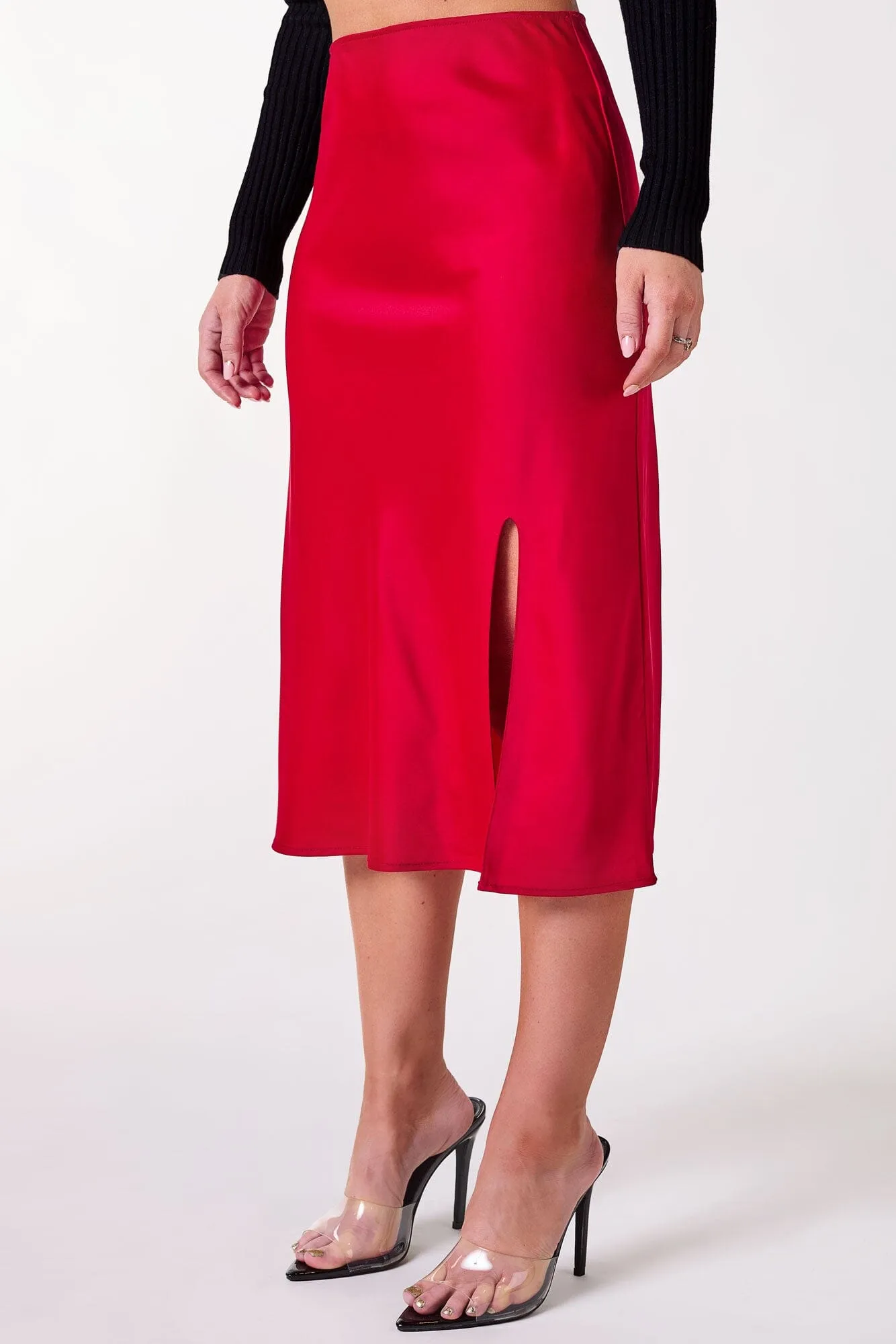 Cleo Red Satin Skirt