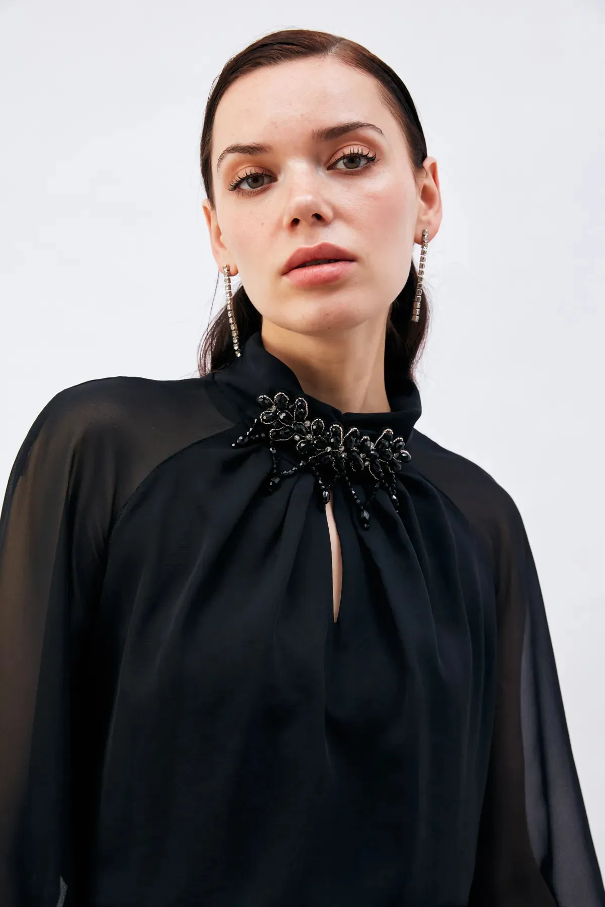 Collar Accessory Blouse - BLACK