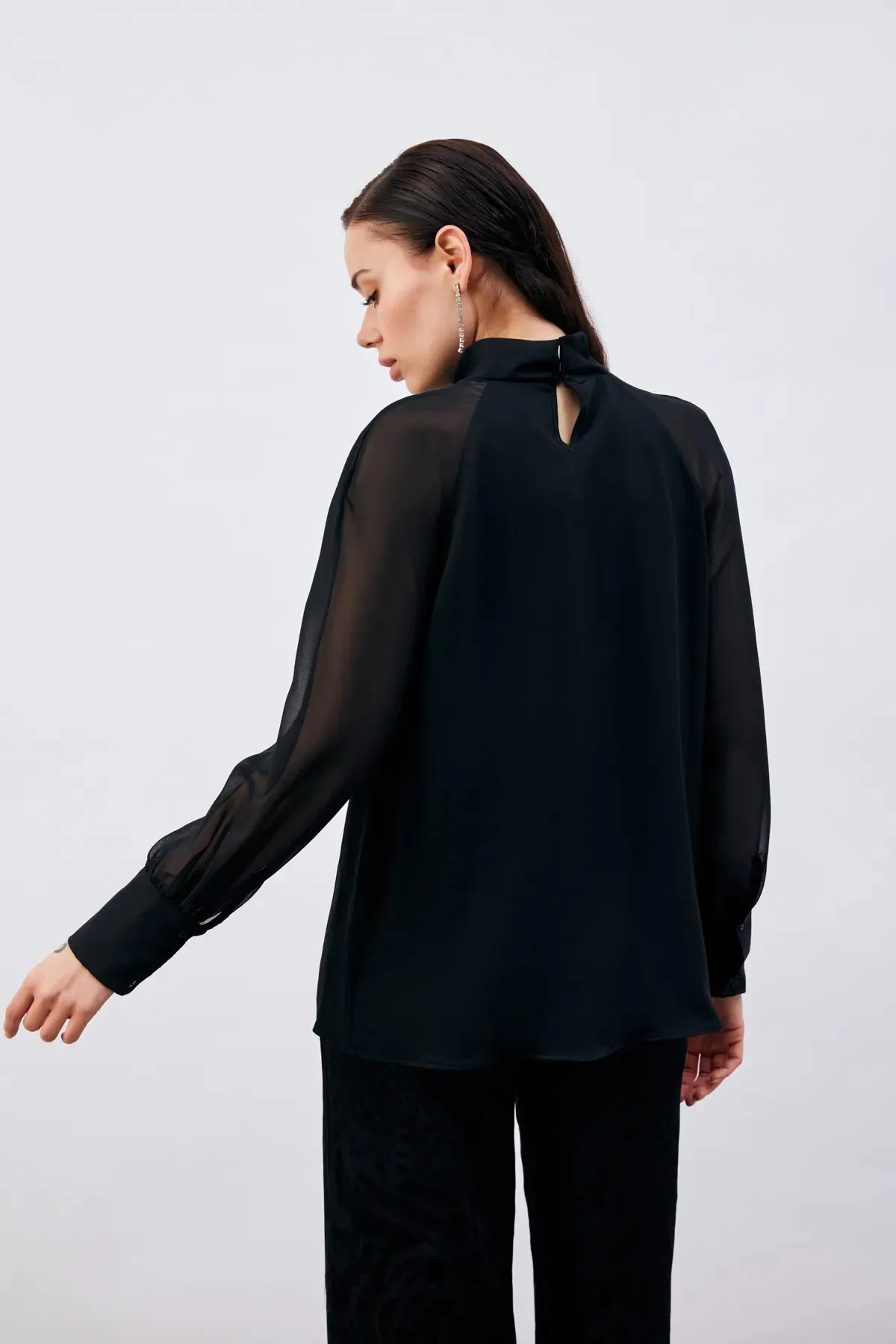 Collar Accessory Blouse - BLACK