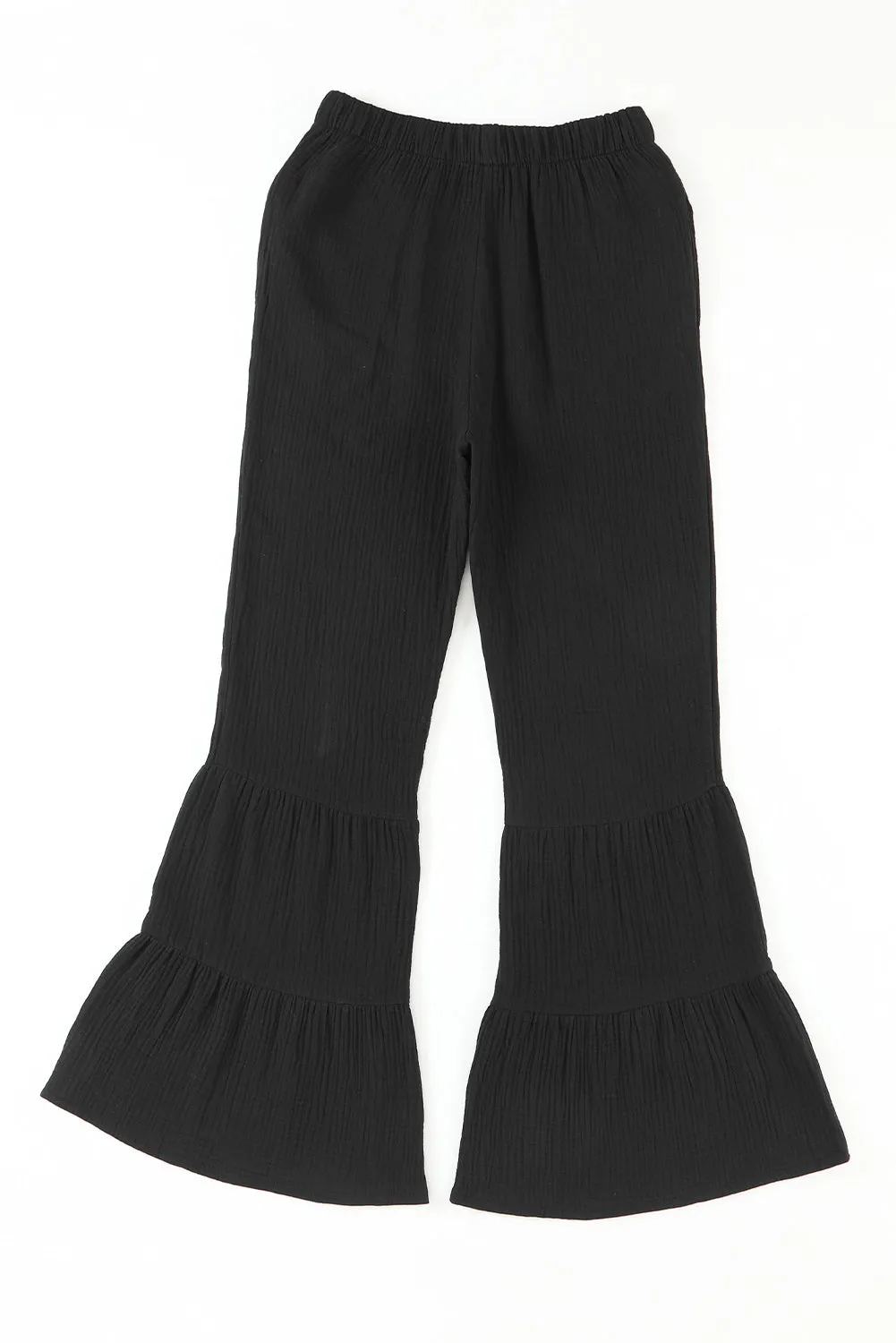 Crinkle Ruffle Bell Bottom Pants