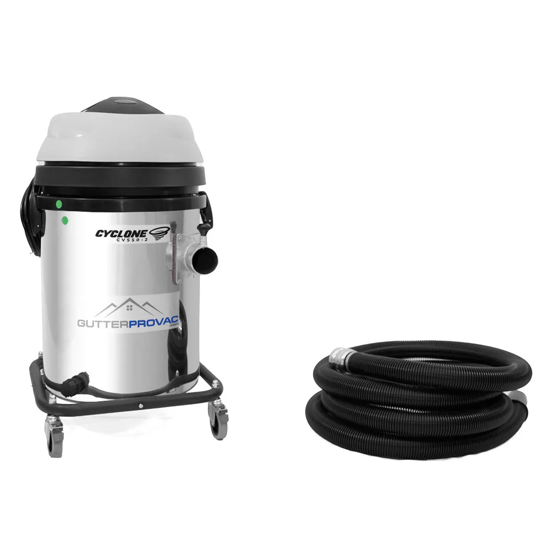 Cyclone 2400W Stainless Steel 13 Gallon Domestic 120v Gutter Vacuum with 20 Foot Carbon Fiber (Clamping) Poles and Bag