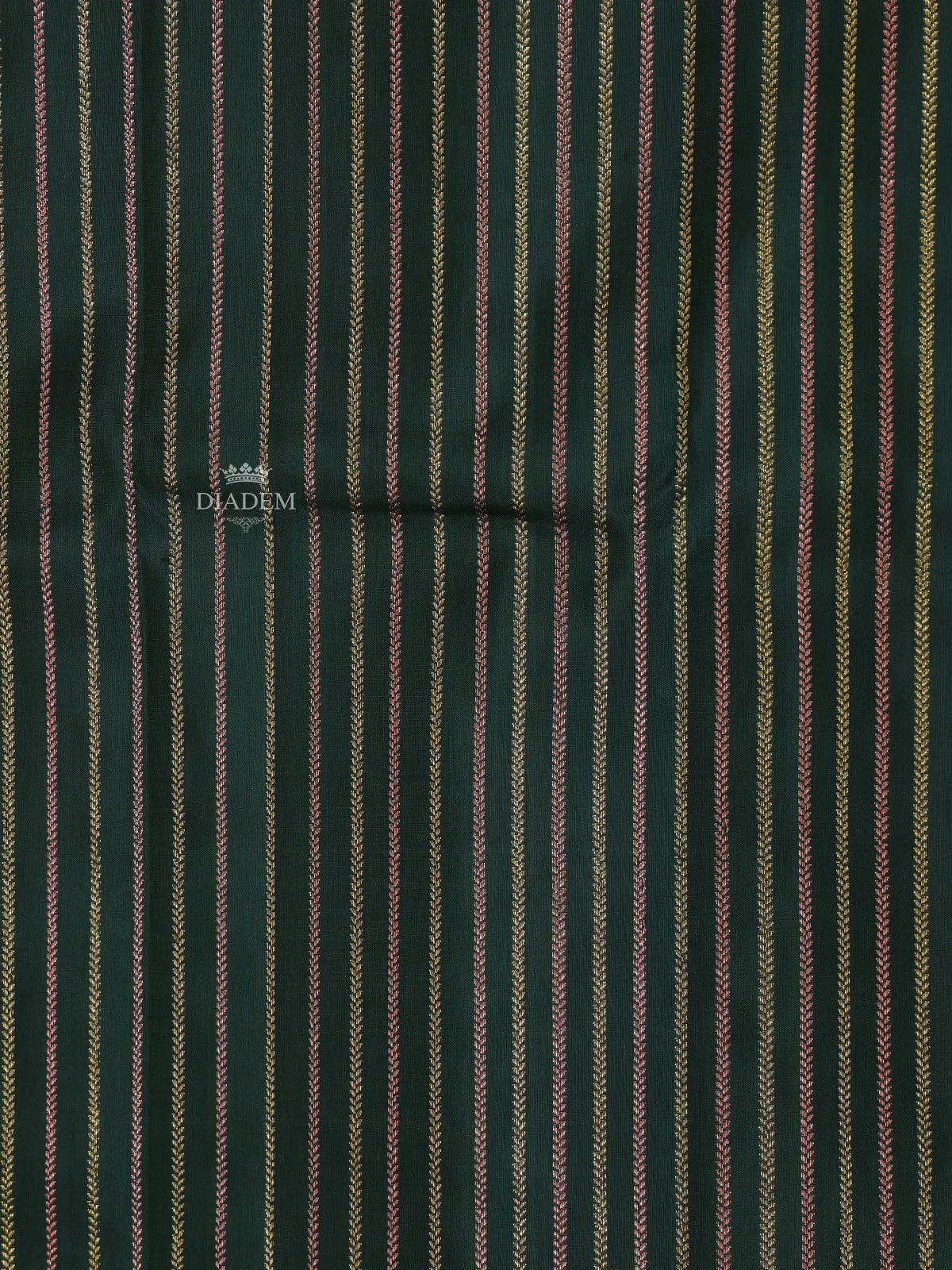 Dark Green Pure Kanchipuram Bridal Silk Saree with Floral Stripes Design on the Body with Zari Border