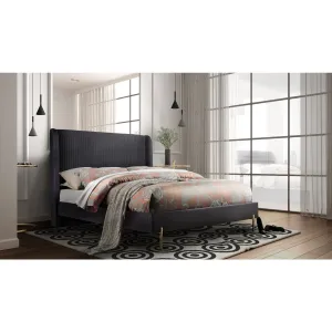 Dark Grey Velvet Upholstered Platform Bed - King Size