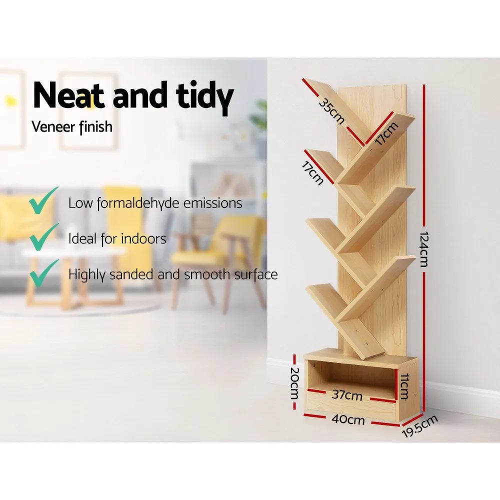 Display Shelf 7-Shelf Tree Bookshelf Book Storage Rack Bookcase Natural