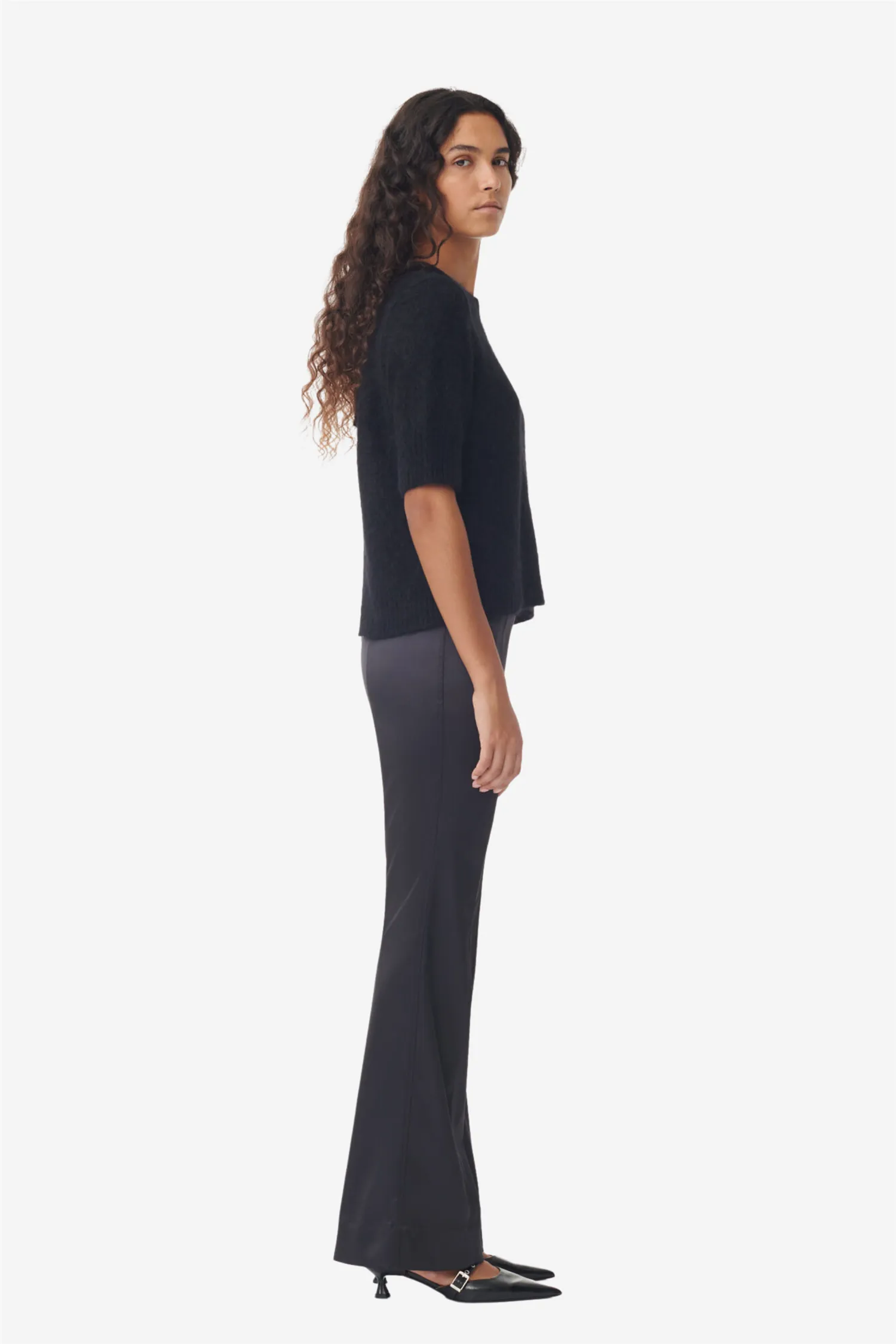 Double Satin Flared Pants Black