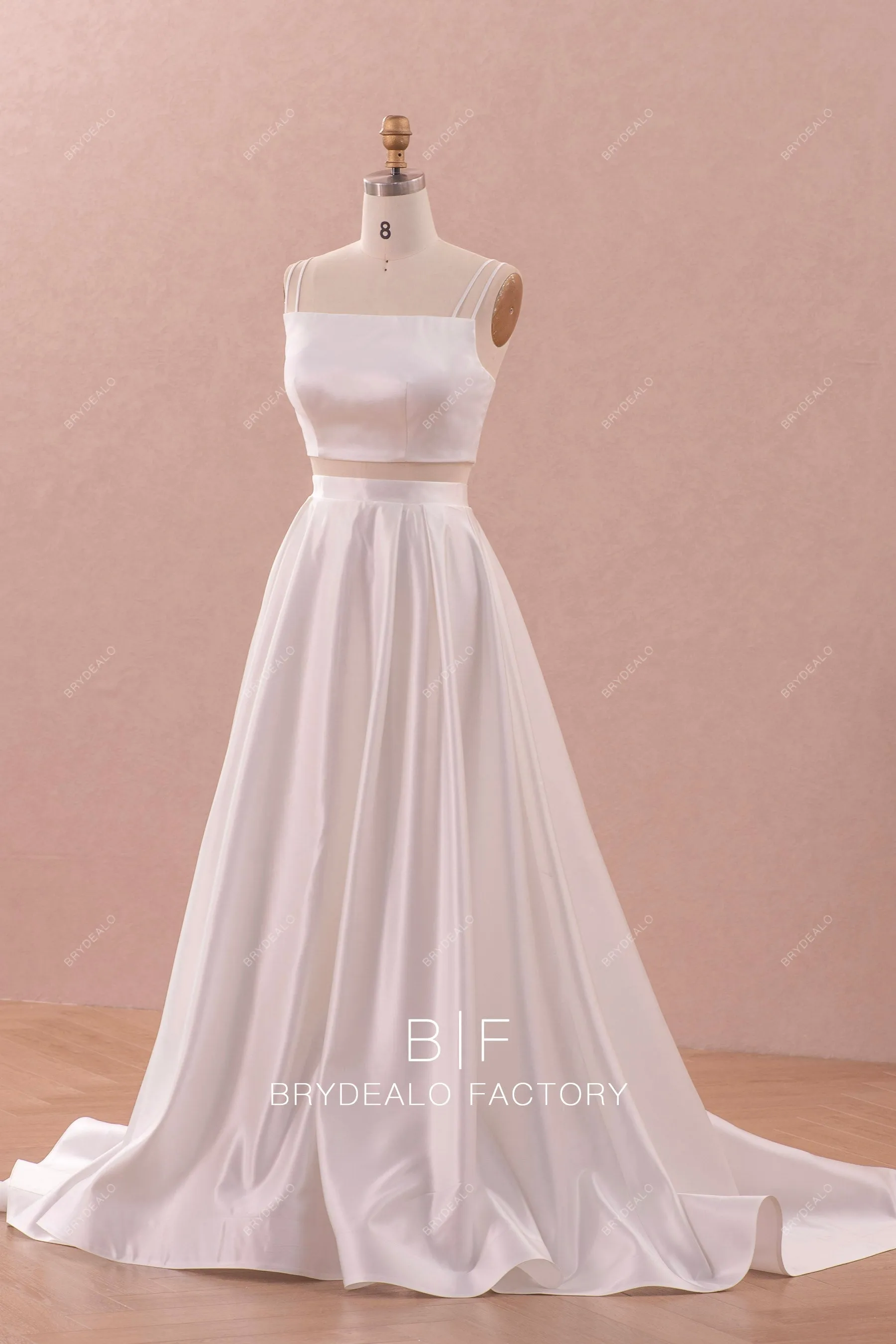 Double Straps Two-Piece Satin Casual Simple Wedding Dress