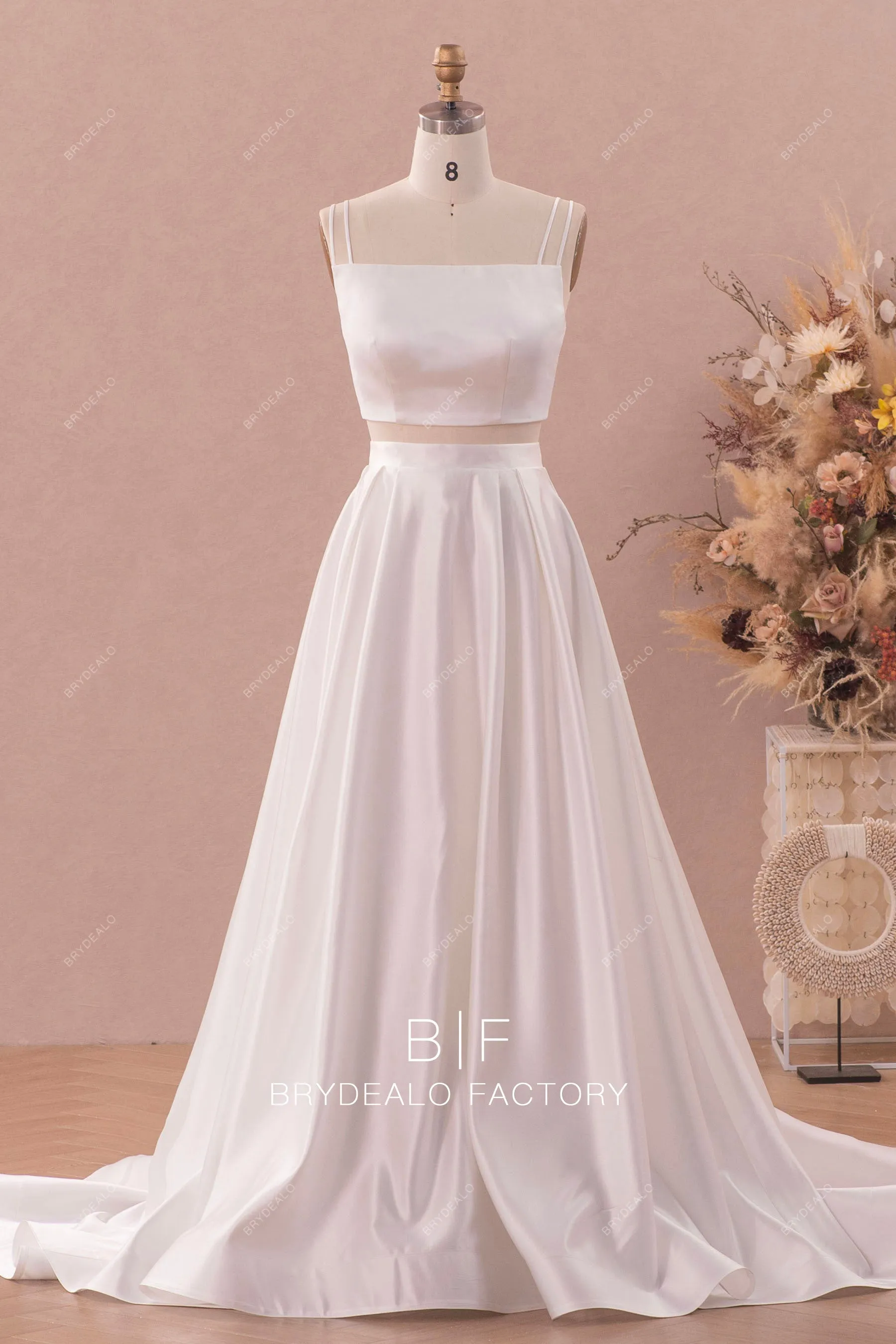 Double Straps Two-Piece Satin Casual Simple Wedding Dress