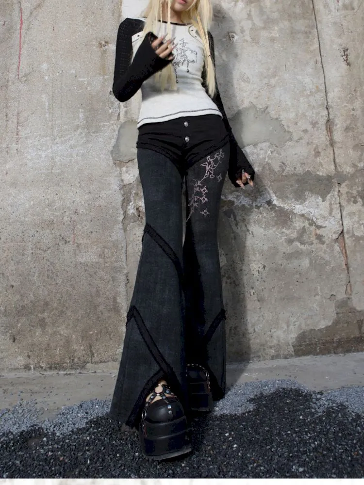 Drilling Casual Low Waist Flared Pants【s0000007585】