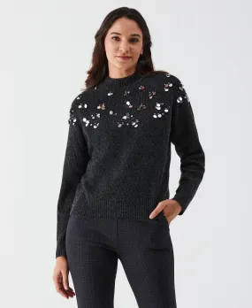 Embellished Mock Neck Sweater