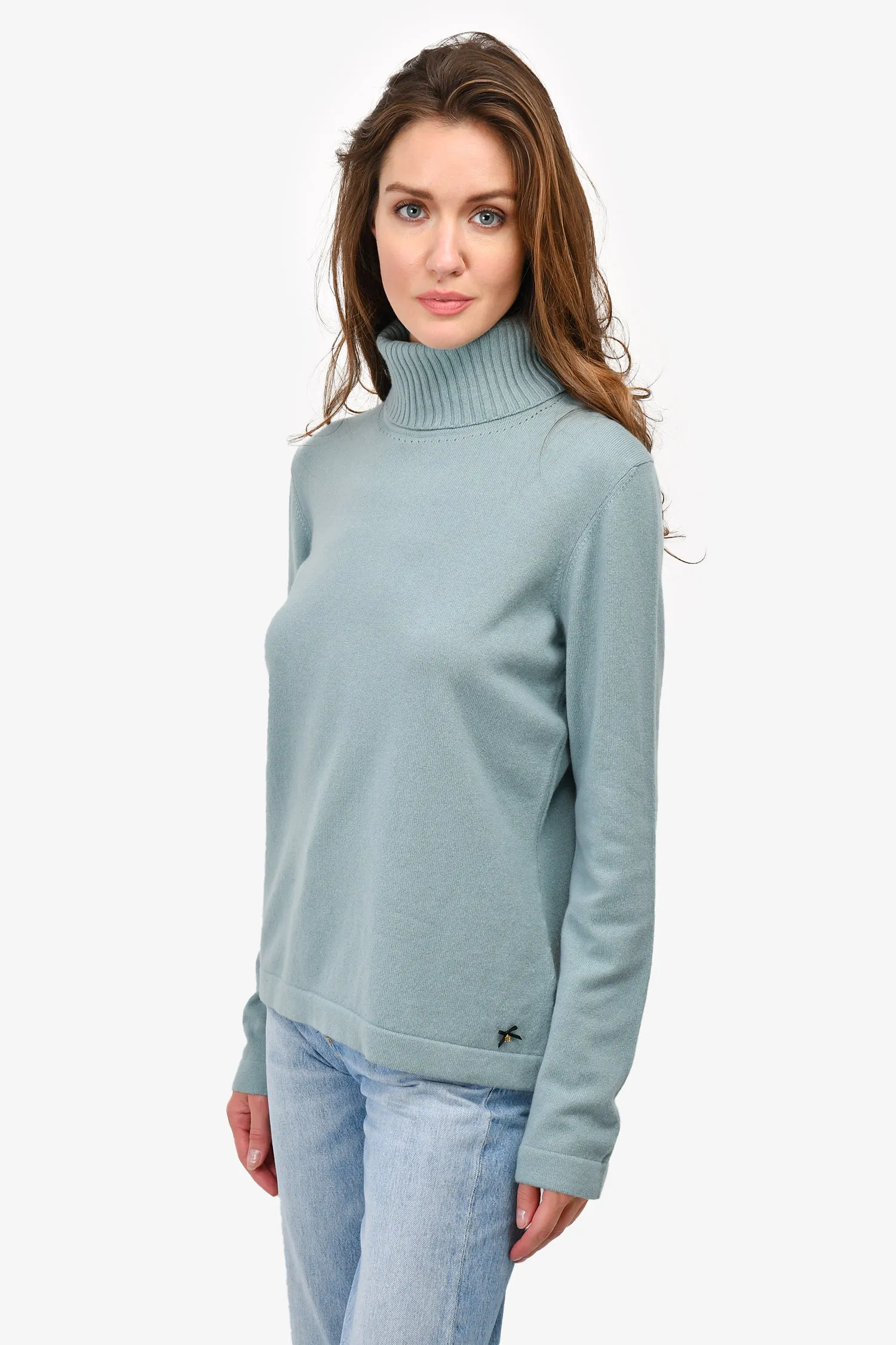 Escada Seafoam Green Cashmere Turtleneck Sweater Size L