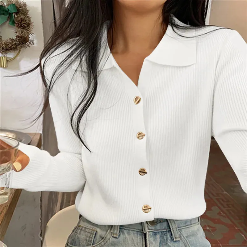 Fashion Slim Ladies Elegant Solid Jumpers V Neck Knitted Cardigan For Women Fall Winter 2023 New Korean Single Breasted Sweater