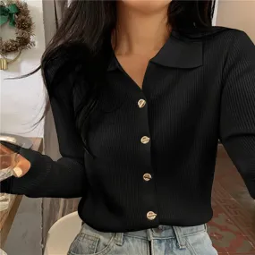 Fashion Slim Ladies Elegant Solid Jumpers V Neck Knitted Cardigan For Women Fall Winter 2023 New Korean Single Breasted Sweater