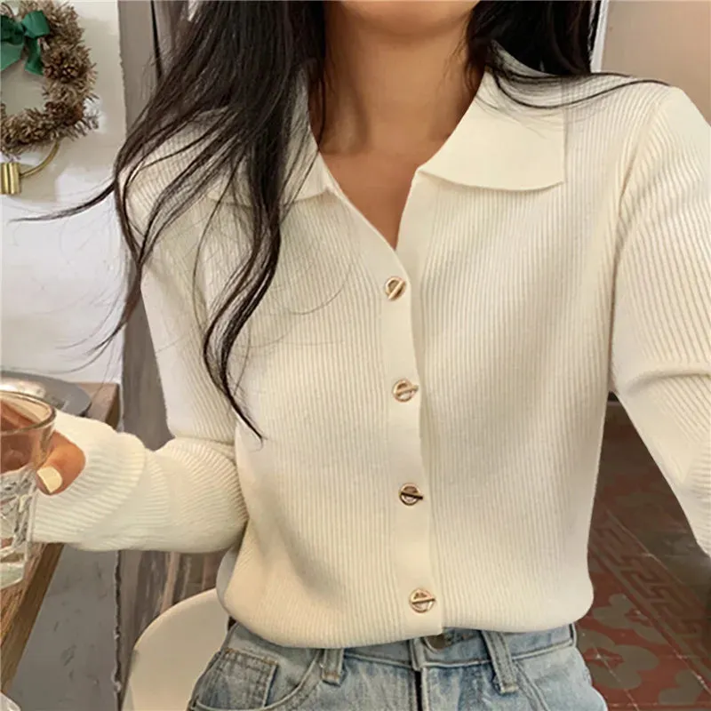 Fashion Slim Ladies Elegant Solid Jumpers V Neck Knitted Cardigan For Women Fall Winter 2023 New Korean Single Breasted Sweater