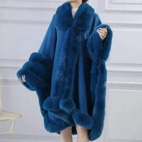 Faux fur trimmed poncho