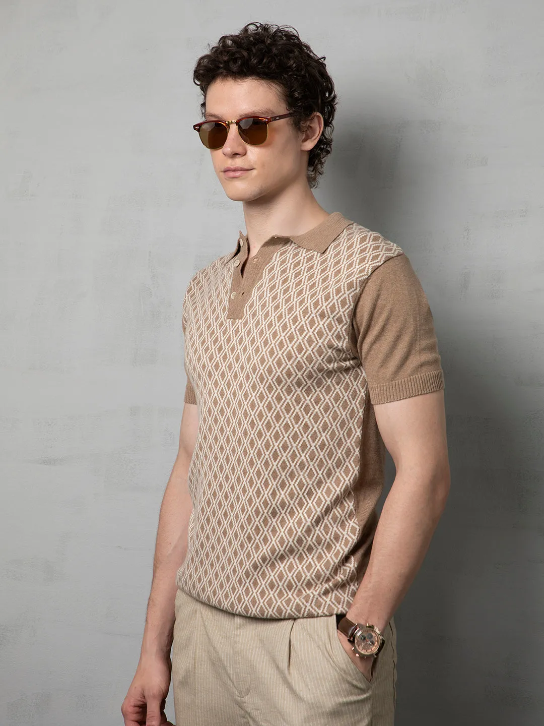 Fawn flat knit polo T-Shirt