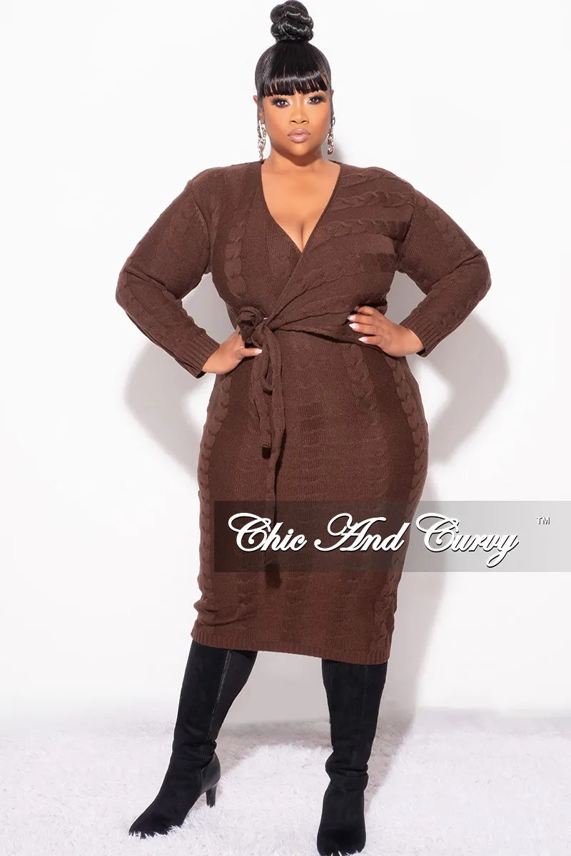 Final Sale Plus Size Faux Wrap Sweater Dress in Brown