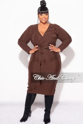 Final Sale Plus Size Faux Wrap Sweater Dress in Brown