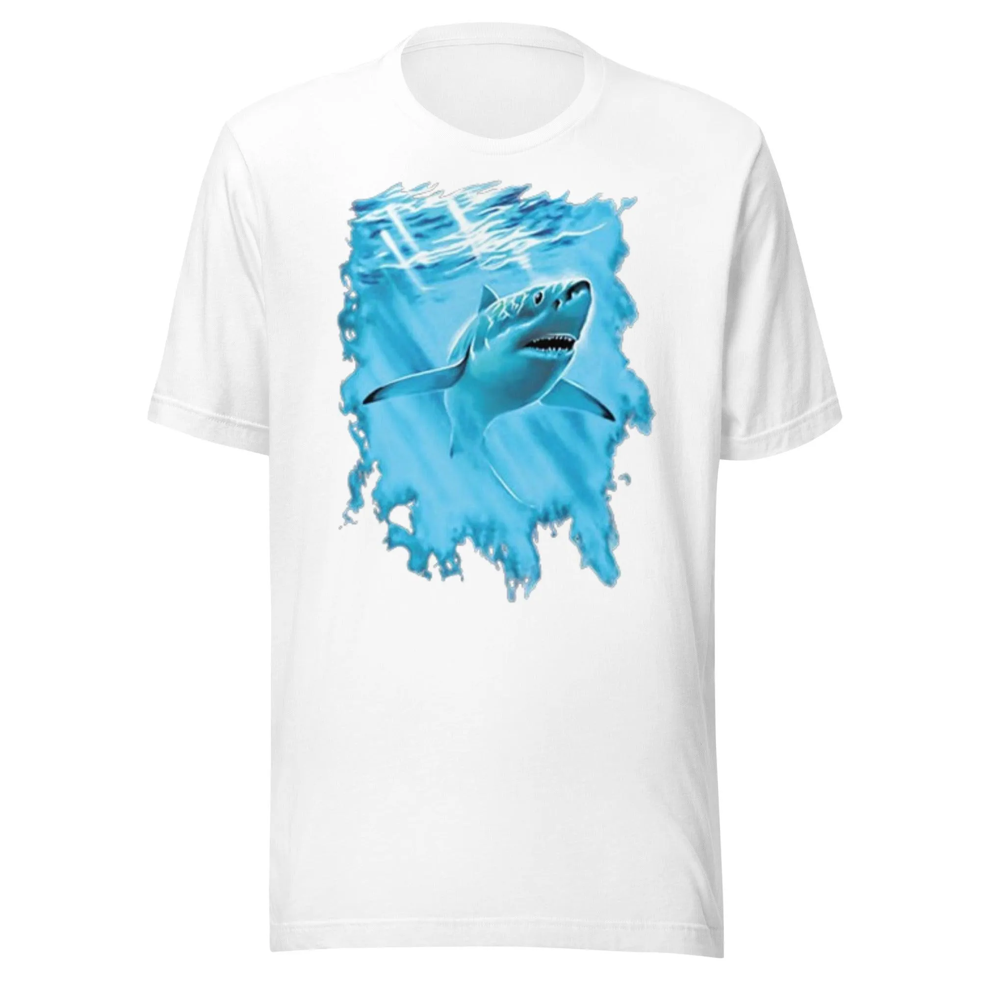 Fishing T-shirt Shark In Blue Water Short Sleeve 100% Cotton Crew Neck Unisex Top