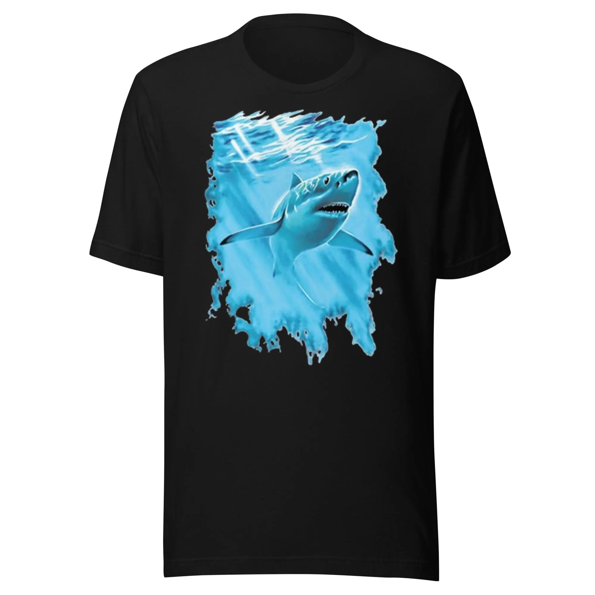 Fishing T-shirt Shark In Blue Water Short Sleeve 100% Cotton Crew Neck Unisex Top