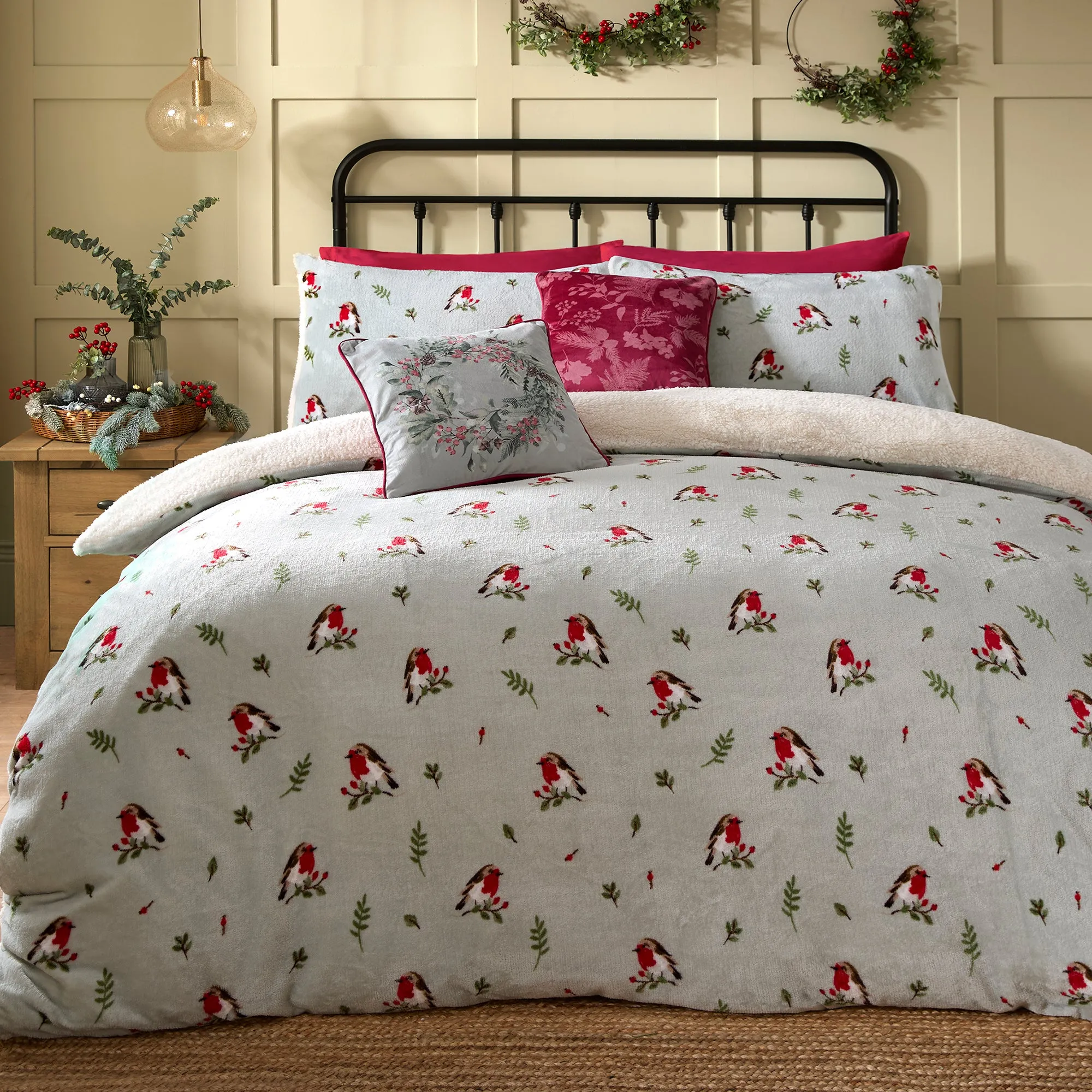 Fusion Winter Robin Duvet Cover Set - Duck Egg