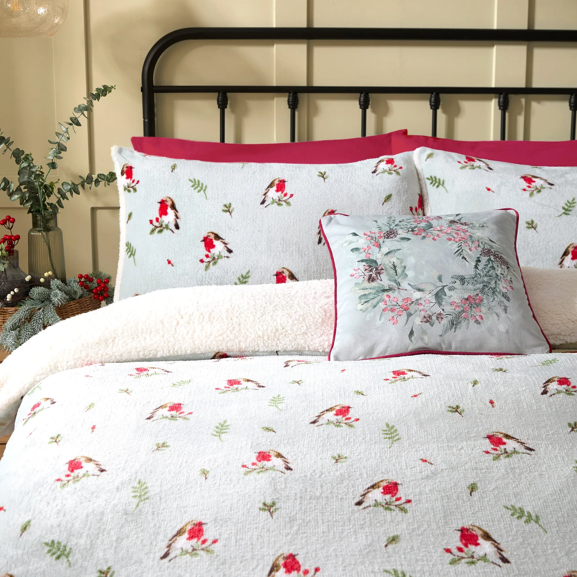 Fusion Winter Robin Duvet Cover Set - Duck Egg