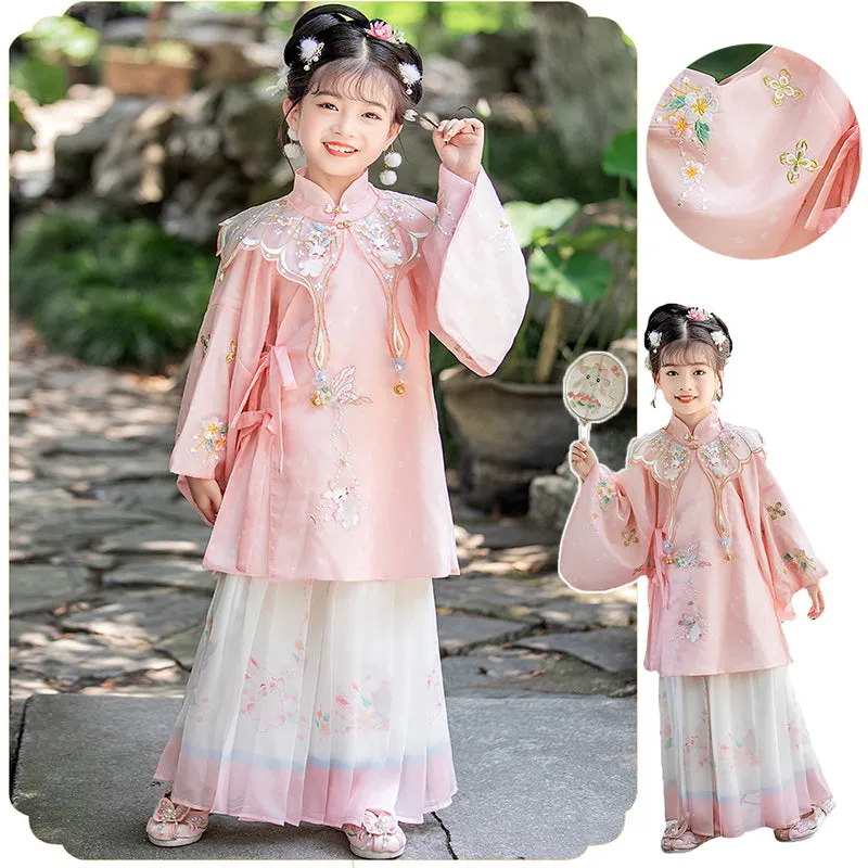 Girls' Pink Cultural Dress Hanfu