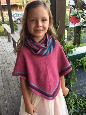 Girl's Striped Possum Merino Poncho