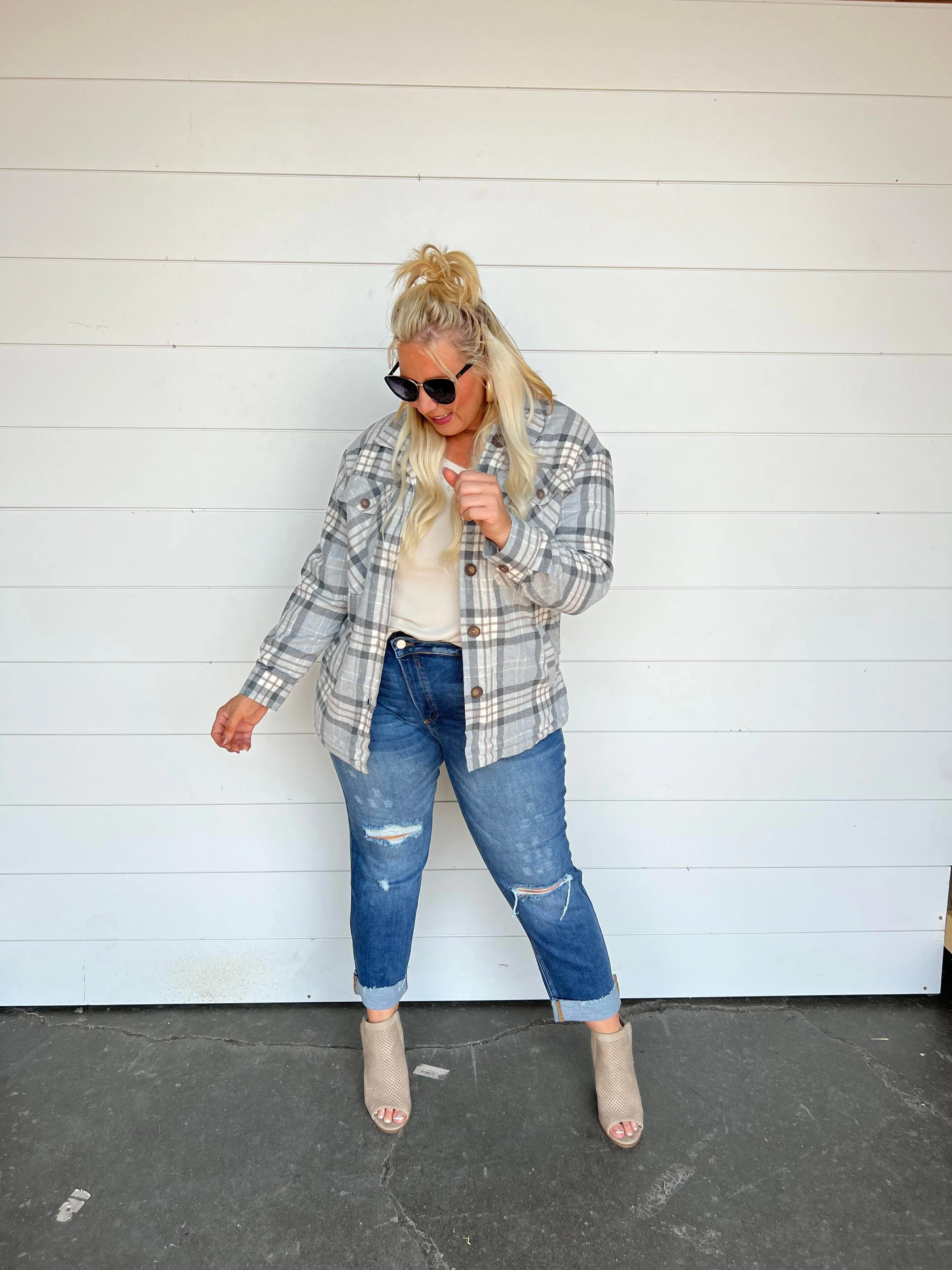 Grey Plaid Oversized Jacket