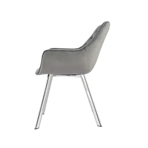 Grey Velvet Chrome Armchair - Set of 2