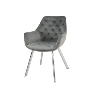 Grey Velvet Chrome Armchair - Set of 2