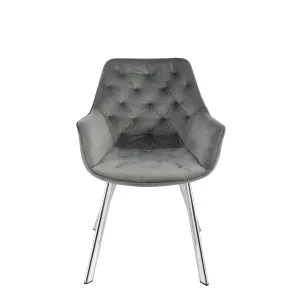 Grey Velvet Chrome Armchair - Set of 2