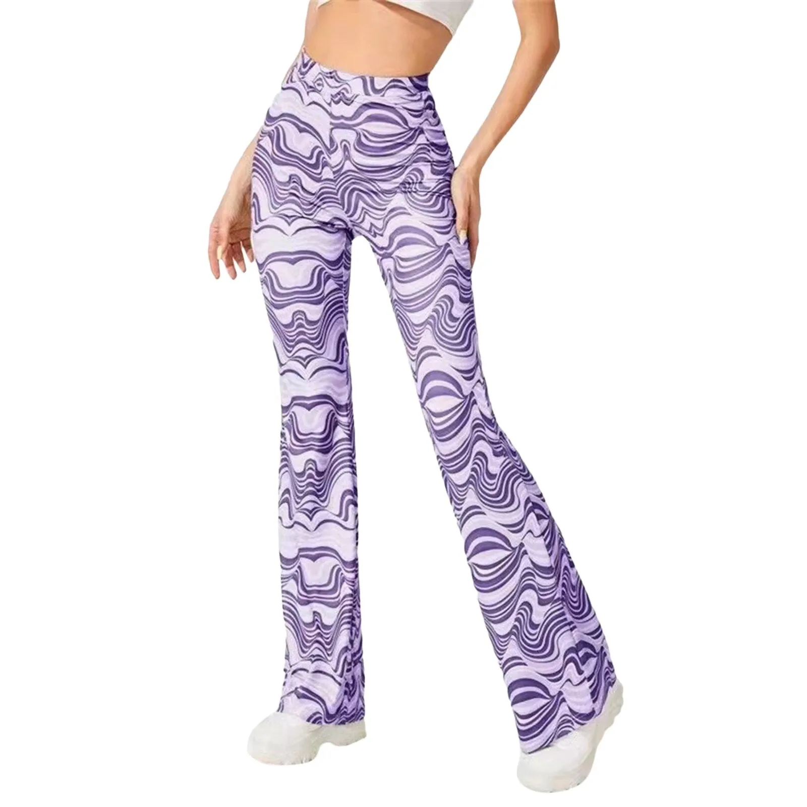 Groovy Bell Bottoms In 7 Different Colors High Waist Flare Stretch Yoga Pants Water Ripple Print Boho Festival Pants Available In Sizes Small Medium Large XL And Plus Size 2X 3X 4X And 5X