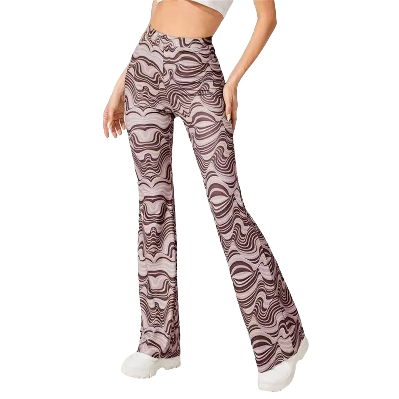 Groovy Bell Bottoms In 7 Different Colors High Waist Flare Stretch Yoga Pants Water Ripple Print Boho Festival Pants Available In Sizes Small Medium Large XL And Plus Size 2X 3X 4X And 5X