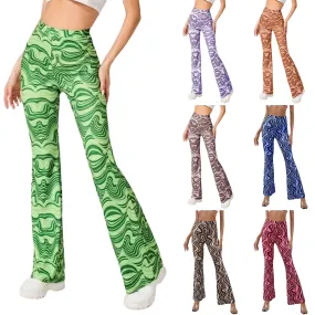 Groovy Bell Bottoms In 7 Different Colors High Waist Flare Stretch Yoga Pants Water Ripple Print Boho Festival Pants Available In Sizes Small Medium Large XL And Plus Size 2X 3X 4X And 5X