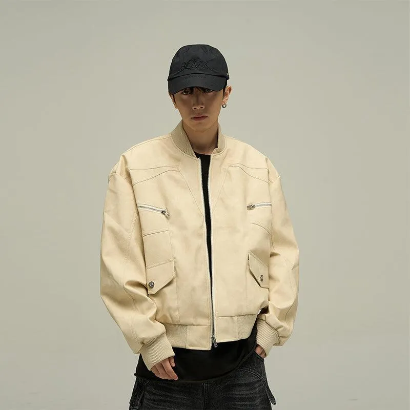 Hazy Multi-Pocket Zip-Up Leather Jacket