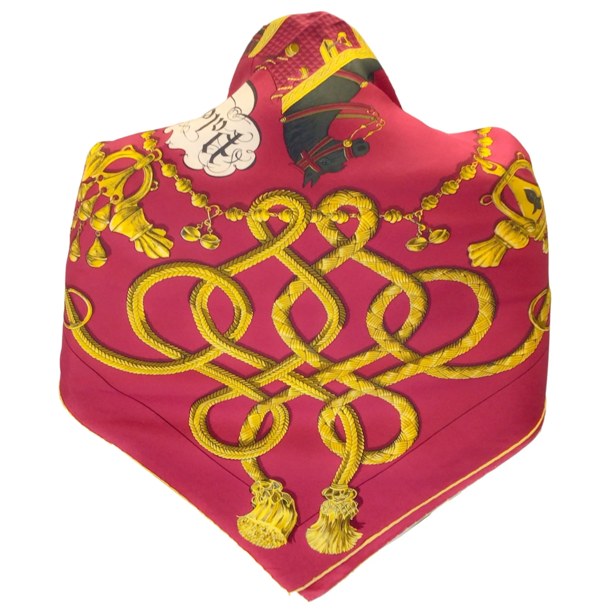 Hermes Red / Gold Multi Palefroi Square Silk Twill Scarf