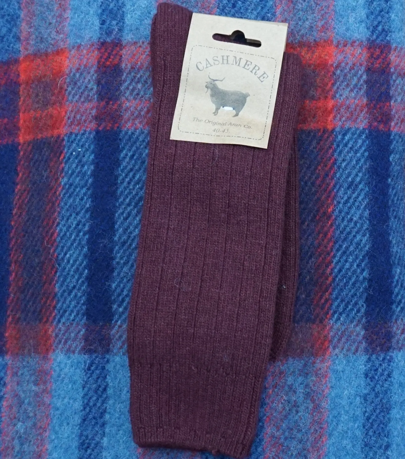 Irish Navy Red Plaid Knee Rug and Cashmere Socks Gift