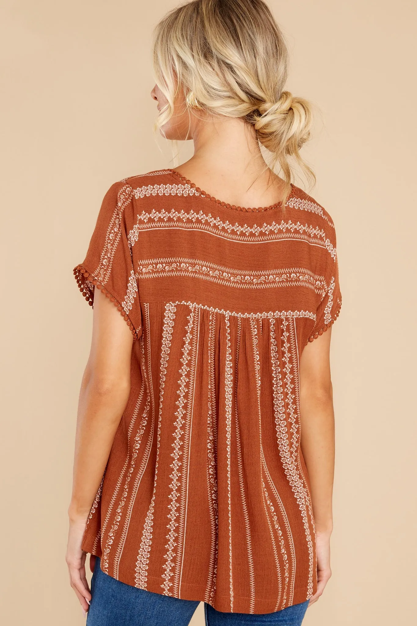 It Is Well Light Brown Embroidered Top