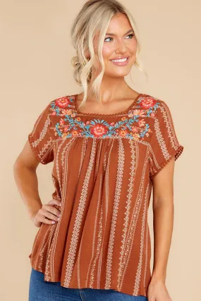 It Is Well Light Brown Embroidered Top